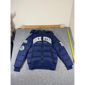 Rockstar Original Blue Embroidered Puffer Jacket Size Medium NWT